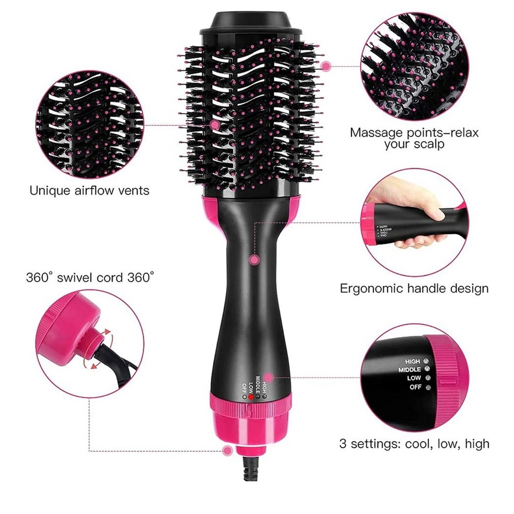 3-in-1 Hot Air Brush Multi Function Hair Dryer, Hair Straightener, curler